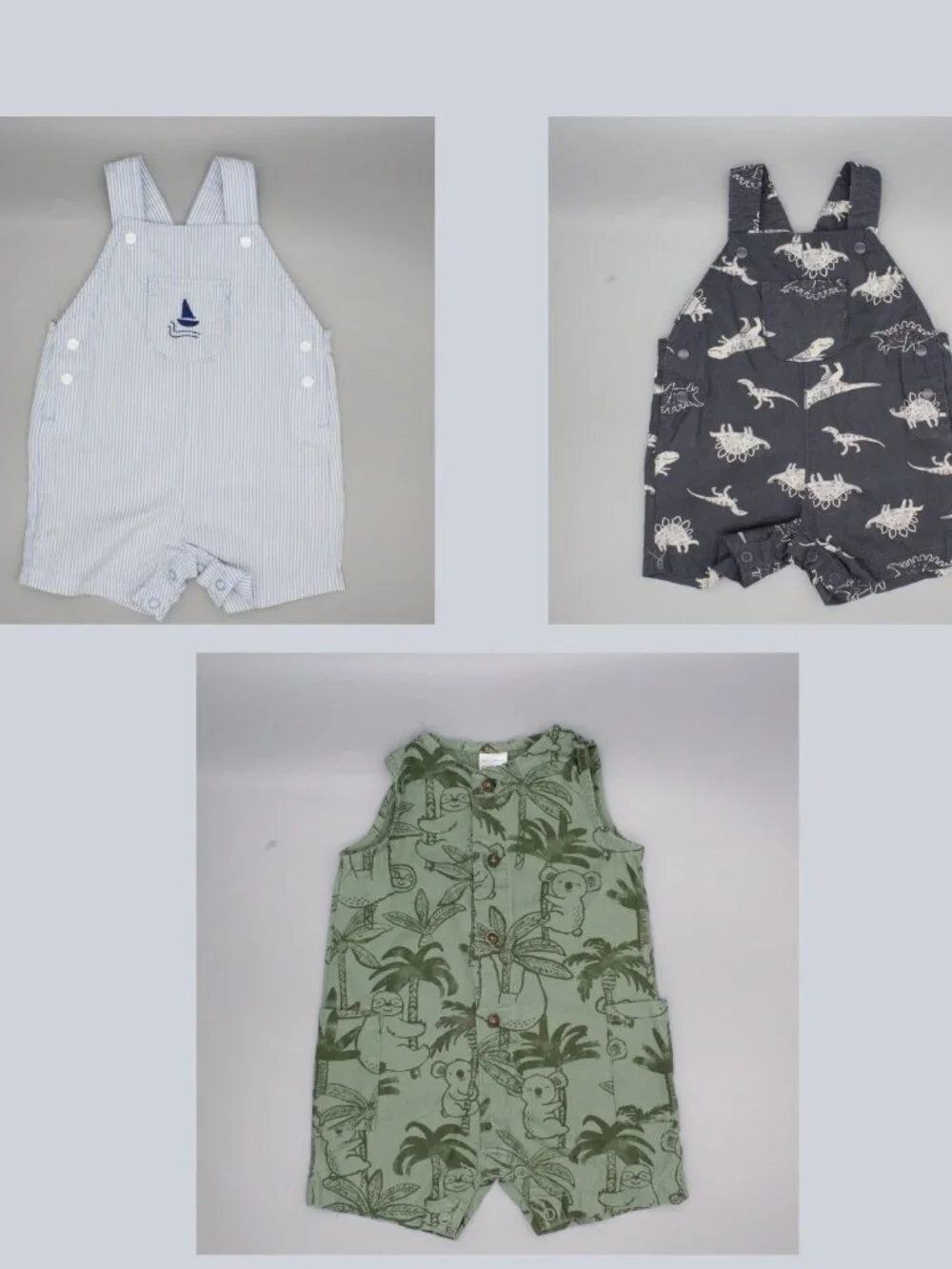 Carter's 3M Baby Boy Lot 3pc Seersucker Dino Jungle Shortall Romper